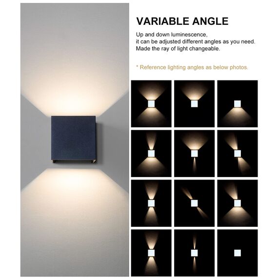 DAWALIGHT Wandlampe Aussen 2er Pack LED 12W 3000K Warmweiß Up Down Wandleuchte IP65 Wasserdichte Lampe Außen Außenwandleuchten Einstellbarer Lichtstrahl, Aluminium, Schwarz