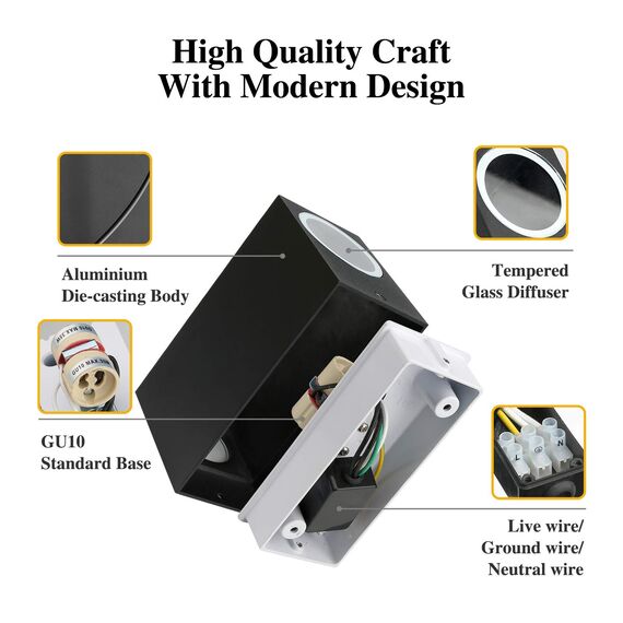 HLFVLITE Außenleuchte Wand GU10 Wandlampen 2 Stück Up and Down Leuchten Aussen Aluminium, IP44 Wasserdichte Wandleuchte Garten Terrasse