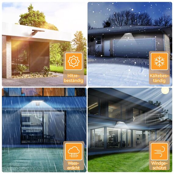 JESLED Solarlampen für Außen mit Bewegungsmelder, 5200 mAh Solarleuchten für Außen 104 LED Solar Lampe Outdoor Ideal für Terrasse, Veranda, Garage, Hof, Straßen, IP65 Wasserdicht, 2 Stück