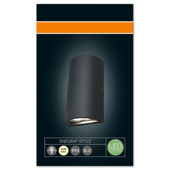 OSRAM 4058075031814 A++ to A LED Wand-Außenleuchte, Endura Style UpDown, 3000K, Aluminium, 11.5 W, warmweiß, 5.5 x 9 x 16 cm