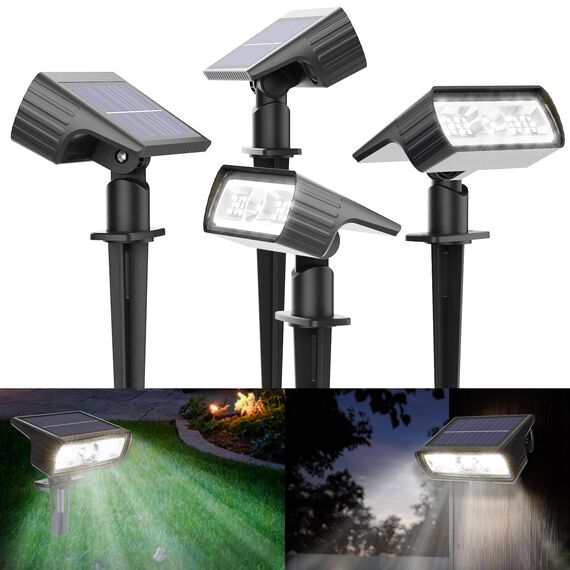 Moxled Solarlampen für Außen Garten, 6500K Kaltweiß Solar Strahler 4 Stück, IP65 Wasserdicht Gartenleuchten, 2 Helligkeitsmodi Solarleuchten für Außen Garten, Hof, Gehweg