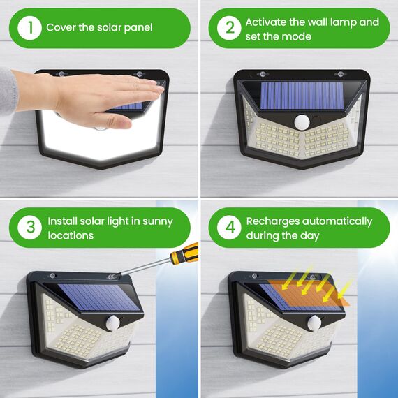 HETP Solarlampen für Außen 164 LED,Solarleuchten für Außen mit Bewegungsmelder,Superheller 270°-Beleuchtungsbereich Wandleuchten IP65 Wasserdichte 1500mAh Solarbetrieben für Hof,Garage,Garten-3 Stücke