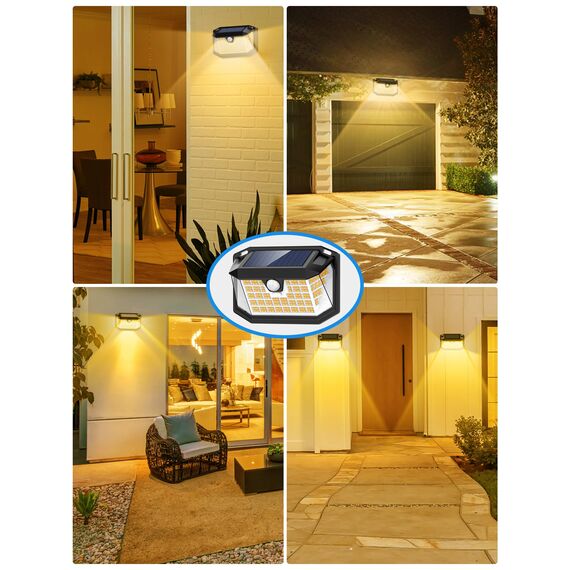 Solarleuchten für den Außenbereich, 【188LED/6 Pack/Warmweiß】 Solar-Sicherheitsleuchten Bewegungsmelder, IP65 wasserdicht, 3 Modi, solarbetriebene Flutlichter für Garten, Zaun, Tür, Hof