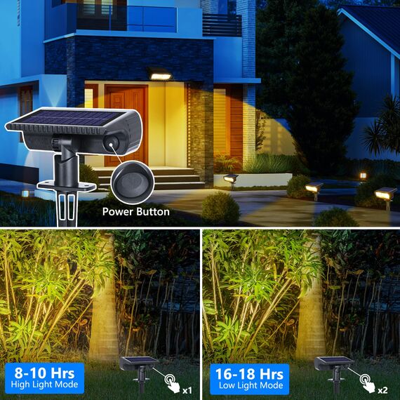 Moxled Solarlampen für Außen Garten, 3000K Warmweiß Solar Strahler 4 Stück, IP65 Wasserdicht Gartenleuchten, 2 Helligkeitsmodi Solarleuchten für Außen Garten, Hof, Gehweg