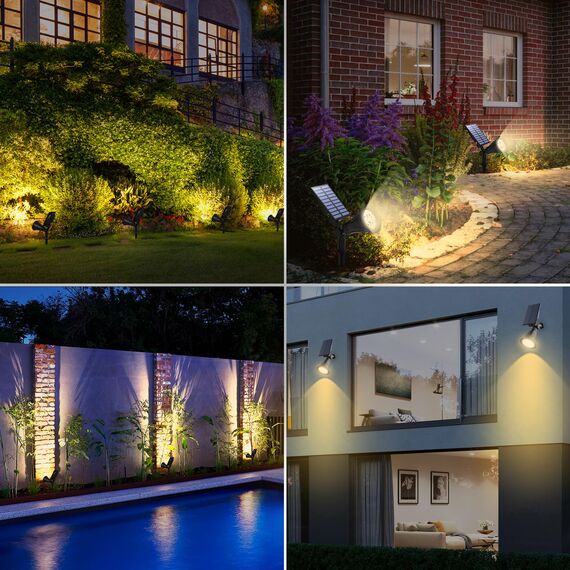 T-SUN (Upgraded 250 Lumens 2 Stück LED Solarleuchten, 2-in-1 Wasserdicht Drahtlos Solarbetriebene Gartenleuchten für Hof, Wand, Garten, Rasen, Wege, Auffahrt, Terrasse (4000K)