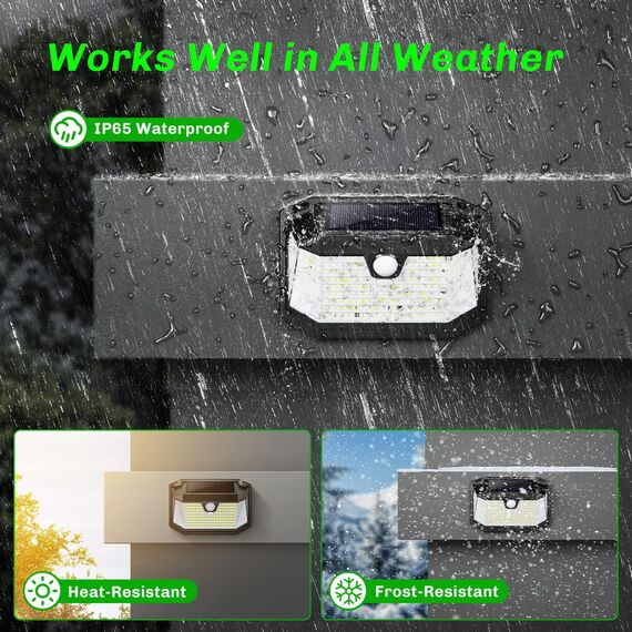 Koicaxy Solarlampen für Außen Garten, 202 LED Solarleuchten mit Bewegungsmelder, 3 Modi 270 ° Flutlicht IP65 Wasserdichte Wandleuchten für Haustür Veranda Garten Hof Auffahrt (4 Stück)