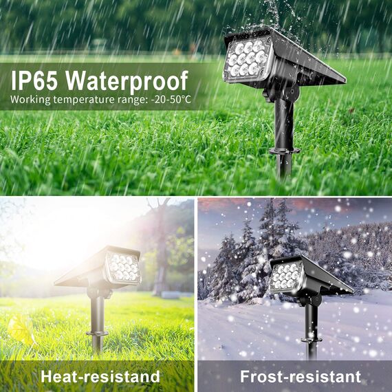 PHADAP LED-Solar-Landschaftsstrahler solar garden light, für den Außenbereich, IP65 wasserdicht solarbetriebene Wandleuchten für Hof, Terrasse, Veranda, Pool, Grün, 2 Stück