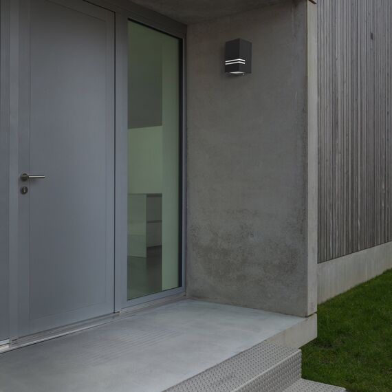 SSC-LUXon Wandleuchte JOVO-S für außen in matt schwarz 230V - up oder down Wandlampe mit Wasserschutz IP44 für 1x GU10 Leuchtmittel