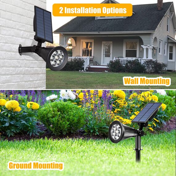 T-SUN Solarlampen für Außen Garten 7 LED Solarleuchten 2-in-1 Solar Strahler Outdoor Wandleuchte Warmes Weiß 2700K 2 Beleuchtungsmodi Auto-ON/OFF Sicherheitsbeleuchtung für Hof Rasen Wege Auffahrt