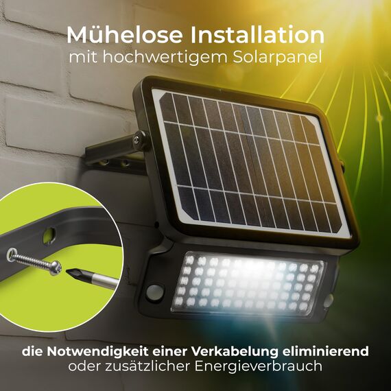 Luceco Solarbetriebenes LED-Außenflutlicht mit PIR-Bewegungssensor, Sicherheitsleuchte, Außenbeleuchtung, eckiges Design, verstellbar, Guardian, schwarz, IP65, 10W, 1080lm, 4000 K, LEXSF11B40