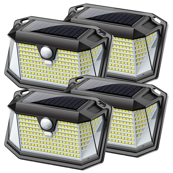 Koicaxy Solarlampen für Außen Garten, 202 LED Solarleuchten mit Bewegungsmelder, 3 Modi 270 ° Flutlicht IP65 Wasserdichte Wandleuchten für Haustür Veranda Garten Hof Auffahrt (4 Stück)