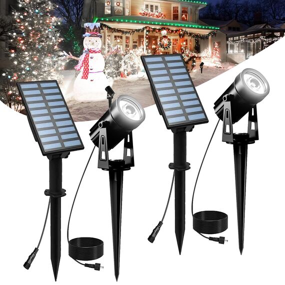 T-SUNUS Gartenstrahler Solar, Solarlampen für Außen Garten Kaltweiß, IP65 Wasserdicht, Solarstrahler für Außen mit 2 Lichtmodi, Auto ON/OFF, Solar Gartenleuchte für Auffahrt Weg Baum 2 Stück