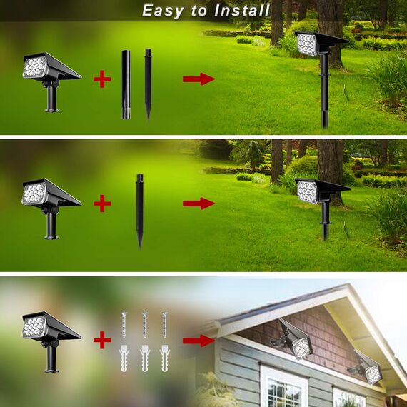 PHADAP LED-Solar-Landschaftsstrahler solar garden light, für den Außenbereich, IP65 wasserdicht solarbetriebene Wandleuchten für Hof, Terrasse, Veranda, Pool, Grün, 2 Stück