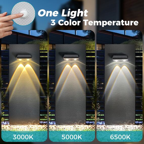 kolpop Solarlampen für Außen Garten, Solar Wandleuchten Aussen mit 3 Farbtemperaturen, IP65 Wasserdichte Solarleuchten für Aussen für Garten Wand Zaun Veranda Terrasse Schwimmbäder-2 Stücke 9.5 * 5cm