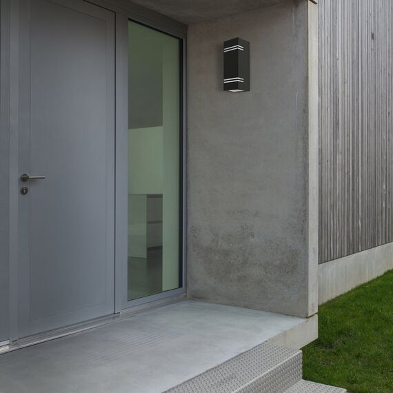 SSC-LUXon Außenwandleuchte JOVO-L für außen in matt schwarz 230V - up & down Wandlampe mit Wasserschutz IP44 für 2x GU10 Leuchtmittel