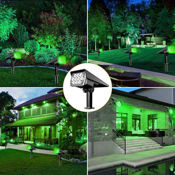 PHADAP LED-Solar-Landschaftsstrahler solar garden light, für den Außenbereich, IP65 wasserdicht solarbetriebene Wandleuchten für Hof, Terrasse, Veranda, Pool, Grün, 2 Stück