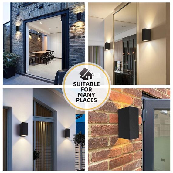 HLFVLITE Außenleuchte Wand GU10 Wandlampen 2 Stück Up and Down Leuchten Aussen Aluminium, IP44 Wasserdichte Wandleuchte Garten Terrasse