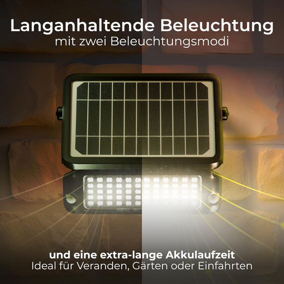 Luceco Solarbetriebenes LED-Außenflutlicht mit PIR-Bewegungssensor, Sicherheitsleuchte, Außenbeleuchtung, eckiges Design, verstellbar, Guardian, schwarz, IP65, 10W, 1080lm, 4000 K, LEXSF11B40