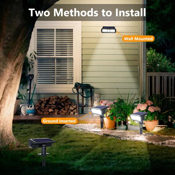 Moxled Solarlampen für Außen Garten, 6500K Kaltweiß Solar Strahler 4 Stück, IP65 Wasserdicht Gartenleuchten, 2 Helligkeitsmodi Solarleuchten für Außen Garten, Hof, Gehweg