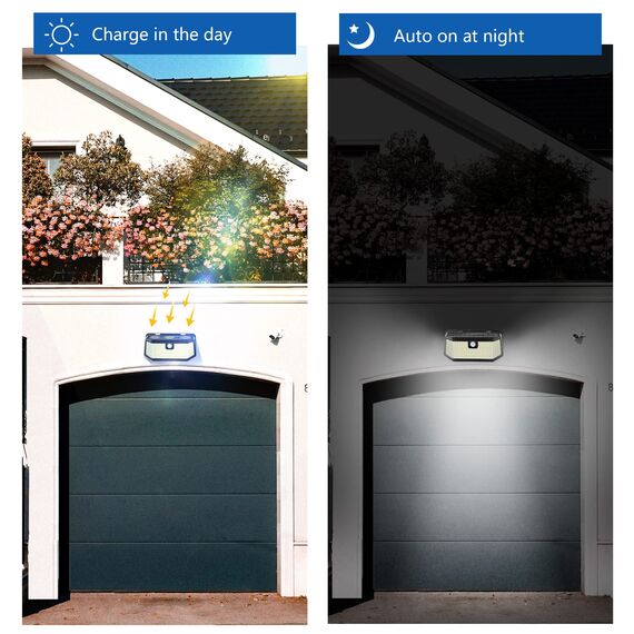 Lepwings Solarlampen für Außen, 238 LED Solarleuchte mit Bewegungsmelder, 3 Modi 2000mAh Wandleuchte IP65 Wasserdichte, 270° Beleuchtungswinkel Solarlicht für Garten, Garage, Schwimmbad, Straße