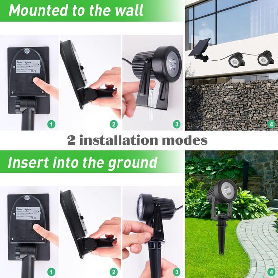 T-SUNUS Solarstrahler für Außen, Gartenstrahler Solar Warmweiß, Auto ON/OFF, IP65 Wasserdicht, Solarlampen für Außen Garten 2 Helligkeitsmodi 3 Meter Kabe für Garten Hof Gehweg