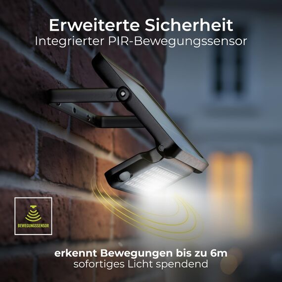 Luceco Solarbetriebenes LED-Außenflutlicht mit PIR-Bewegungssensor, Sicherheitsleuchte, Außenbeleuchtung, eckiges Design, verstellbar, Guardian, schwarz, IP65, 10W, 1080lm, 4000 K, LEXSF11B40