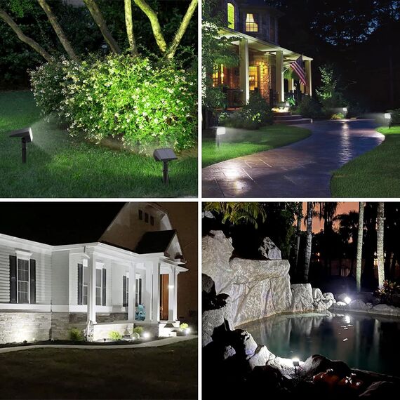 Flaow Solarlampen für Außen, 65 LED 800LM 6500K Solarstrahler für Außen, 2-in-1 Solar Gartenleuchte, 3 Helligkeitsmodi Wasserdichte Solarleuchten für Garten Weg Terrasse Rasen (Kaltweiß, 2 Stück)