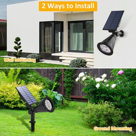 T-SUN (Upgraded 250 Lumens 2 Stück LED Solarleuchten, 2-in-1 Wasserdicht Drahtlos Solarbetriebene Gartenleuchten für Hof, Wand, Garten, Rasen, Wege, Auffahrt, Terrasse (4000K)