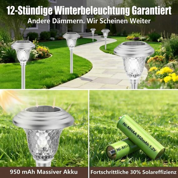 BEAU JARDIN 8er Set Solarlampen Gartenbeleuchtung [Energieklasse A+] – Solarleuchten für Außen mit 3 Farbmodi, Wasserdicht & Winterfest, Edelstahl – Dekolichter für Rasen, Terrasse, Wege