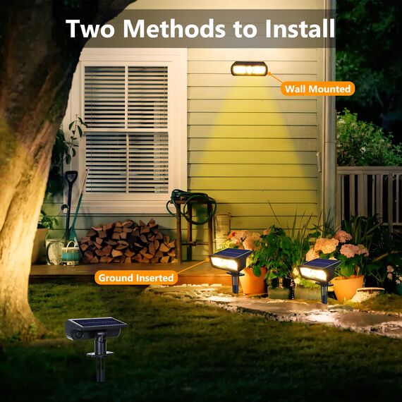 Moxled Solarlampen für Außen Garten, 3000K Warmweiß Solar Strahler 4 Stück, IP65 Wasserdicht Gartenleuchten, 2 Helligkeitsmodi Solarleuchten für Außen Garten, Hof, Gehweg