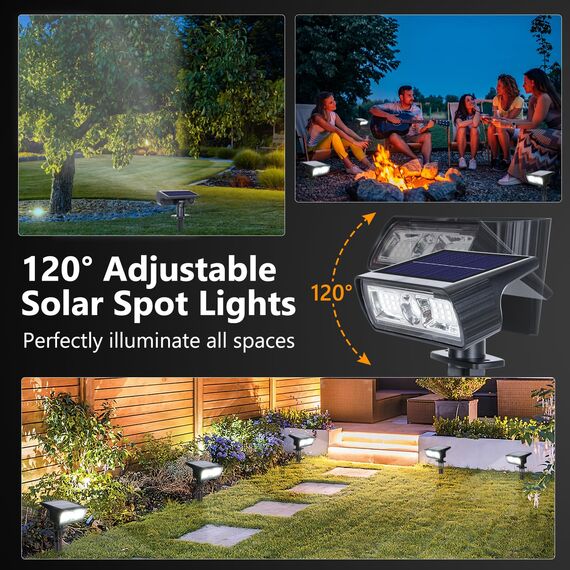 Moxled Solarlampen für Außen Garten, 6500K Kaltweiß Solar Strahler 4 Stück, IP65 Wasserdicht Gartenleuchten, 2 Helligkeitsmodi Solarleuchten für Außen Garten, Hof, Gehweg