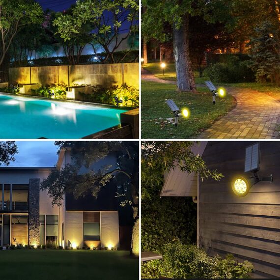 T-SUN Solarlampen für Außen Garten 7 LED Solarleuchten 2-in-1 Solar Strahler Outdoor Wandleuchte Warmes Weiß 2700K 2 Beleuchtungsmodi Auto-ON/OFF Sicherheitsbeleuchtung für Hof Rasen Wege Auffahrt