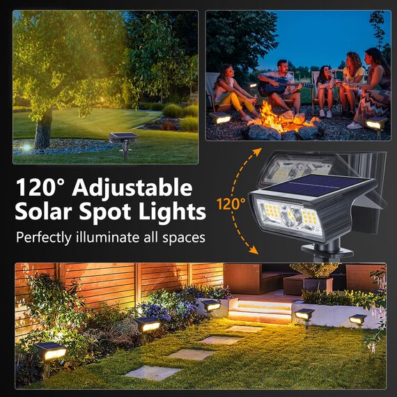 Moxled Solarlampen für Außen Garten, 3000K Warmweiß Solar Strahler 4 Stück, IP65 Wasserdicht Gartenleuchten, 2 Helligkeitsmodi Solarleuchten für Außen Garten, Hof, Gehweg