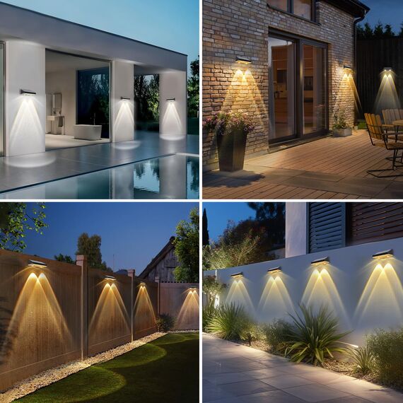 kolpop Solarlampen für Außen Garten, Solar Wandleuchten Aussen mit 3 Farbtemperaturen, IP65 Wasserdichte Solarleuchten für Aussen für Garten Wand Zaun Veranda Terrasse Schwimmbäder-2 Stücke 9.5 * 5cm