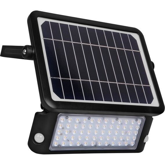 Luceco Solarbetriebenes LED-Außenflutlicht mit PIR-Bewegungssensor, Sicherheitsleuchte, Außenbeleuchtung, eckiges Design, verstellbar, Guardian, schwarz, IP65, 10W, 1080lm, 4000 K, LEXSF11B40