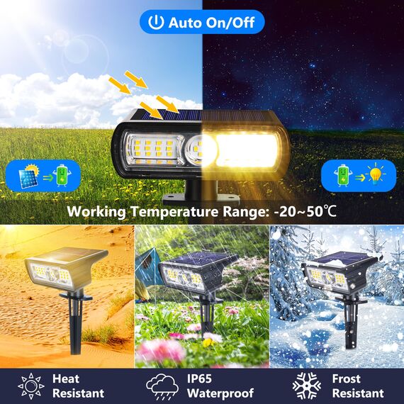 Moxled Solarlampen für Außen Garten, 3000K Warmweiß Solar Strahler 4 Stück, IP65 Wasserdicht Gartenleuchten, 2 Helligkeitsmodi Solarleuchten für Außen Garten, Hof, Gehweg