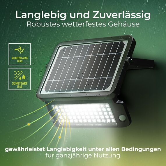 Luceco Solarbetriebenes LED-Außenflutlicht mit PIR-Bewegungssensor, Sicherheitsleuchte, Außenbeleuchtung, eckiges Design, verstellbar, Guardian, schwarz, IP65, 10W, 1080lm, 4000 K, LEXSF11B40
