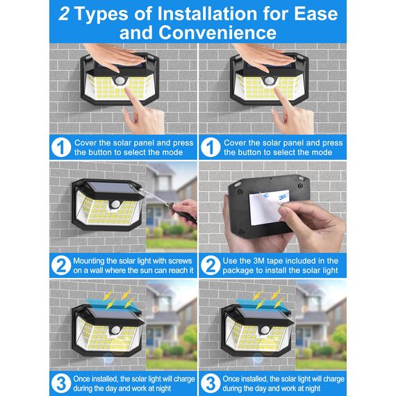Solarleuchten für den Außenbereich, 【188LED/6 Pack/Kaltweiß】 Solar-Sicherheitsleuchten Bewegungsmelder, IP65 wasserdicht, 3 Modi, solarbetriebene Flutlichter für Garten, Zaun, Tür, Hof