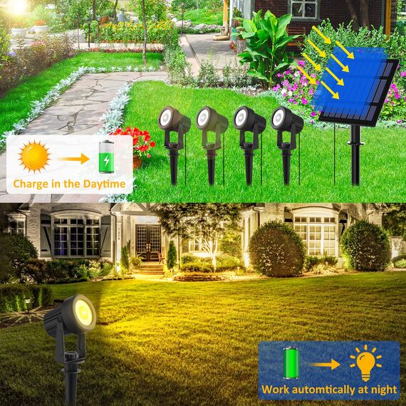 T-SUNUS Solar Gartenleuchten für Außen, Solarlampen für Außen Garten Solarstrahler für Außen Warmweiß, IP65 Wasserdicht Auto ON/OFF für Garten Weg Terrasse Rasen