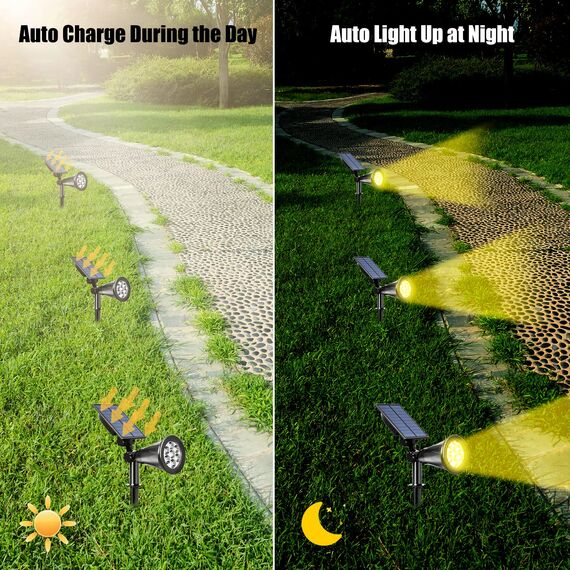 T-SUN Solarlampen für Außen Garten 7 LED Solarleuchten 2-in-1 Solar Strahler Outdoor Wandleuchte Warmes Weiß 2700K 2 Beleuchtungsmodi Auto-ON/OFF Sicherheitsbeleuchtung für Hof Rasen Wege Auffahrt