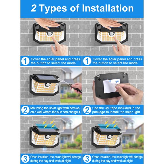 Solarleuchten für den Außenbereich, 【188LED/6 Pack/Warmweiß】 Solar-Sicherheitsleuchten Bewegungsmelder, IP65 wasserdicht, 3 Modi, solarbetriebene Flutlichter für Garten, Zaun, Tür, Hof