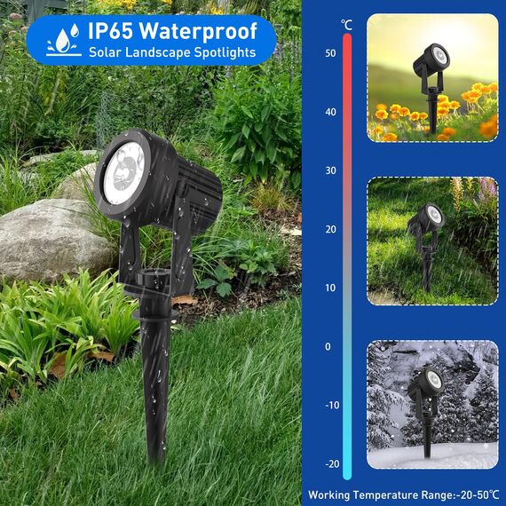 T-SUNUS Solarlampen für Außen RGB, Solarstrahler für außen mehrfarbig, Gartenstrahler Solar mit 6 Farbwechsel, IP65 Wasserdicht Auto ON/OFF für Weg Terrasse Rasen Baum