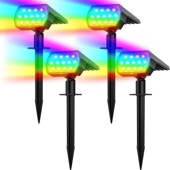 Flaow RGB Solar Gartenleuchte, Farbig Solarlampen für Außen Garten, IP65 Wasserdicht Solarstrahler für Außen, Bunt Solarleuchten für Garten Weg Terrasse Halloween Weihnachten Deko (RGB, 4 Stück)