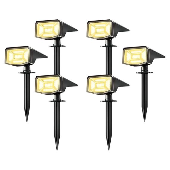 FLOWood Solar Gartenleuchten 3000K Warmweiß, IP67 Wasserdicht, 3 Helligkeitsmodi für Garten, Hof, Gehweg - 6 Stück