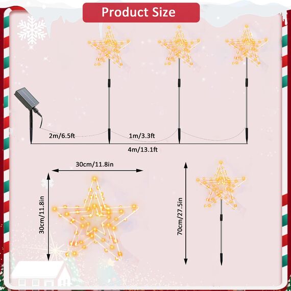Joysing Solar Weihnachtsbeleuchtung Außen Stern 3 Stück Gartenstecker Weihnachten Beleuchtet, 8 Modi Gartenstecker Stern wasserdichte Solar Gartenleuchte Weihnachtsstern for Garten Weihnachten Deko