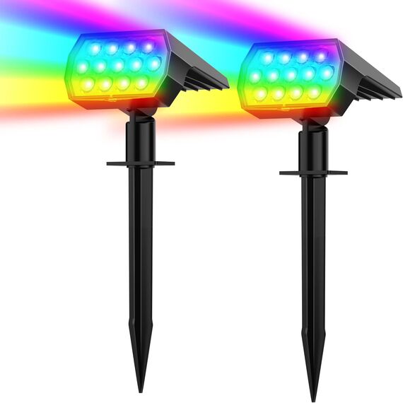 Flaow RGB Solar Gartenleuchte, Farbig Solarlampen für Außen Garten, IP65 Wasserdicht Solarstrahler für Außen, Bunt Solarleuchten für Garten Weg Terrasse Halloween Weihnachten Deko (RGB, 2 Stück)