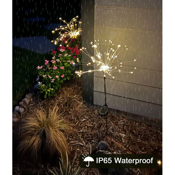 Joysing Gartendeko Solar Gartenleuchte Außen, 2 Stück 120 LED Solarleuchten Feuerwerk 8 Modi Gartenleuchten Solar Wasserdicht Pusteblume Gartenstecker für Terrasse Rasen Garten Deko