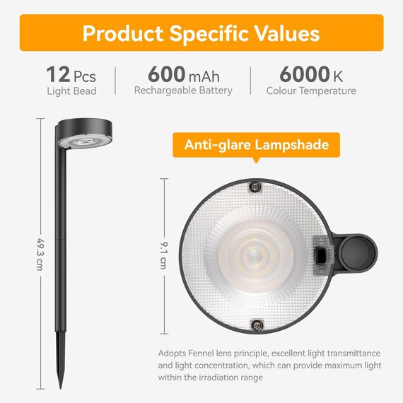 BUCASA Solarlampen für Außen Garten, 8X12 LEDs Helle Solarleuchten für Außen mit Längere Arbeitzeit, IP65 Wasserdicht Solar Gartenleuchten Deko für Rasen Terrasse Hof Balkon Kaltes Weißes