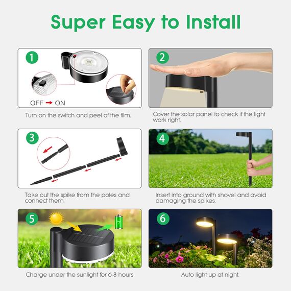 BUCASA Solarlampen für Außen Garten, 4X12 LEDs Helle Solarleuchten für Außen mit Längere Arbeitzeit, IP65 Wasserdicht Solar Gartenleuchten Deko für Rasen Terrasse Hof Balkon Geschenke