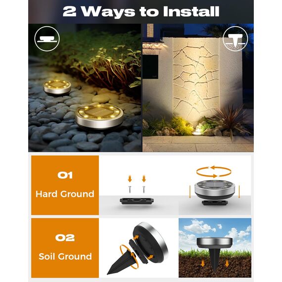 btfarm 8 Stück Solar Bodenleuchten Aussen, 8 LED Gartenbeleuchtung Solar Wasserdicht Boden Solarleuchten, Solarlampen für Außen Garten Rasen Auffahrt Gehweg Patio, Warmes Weiß